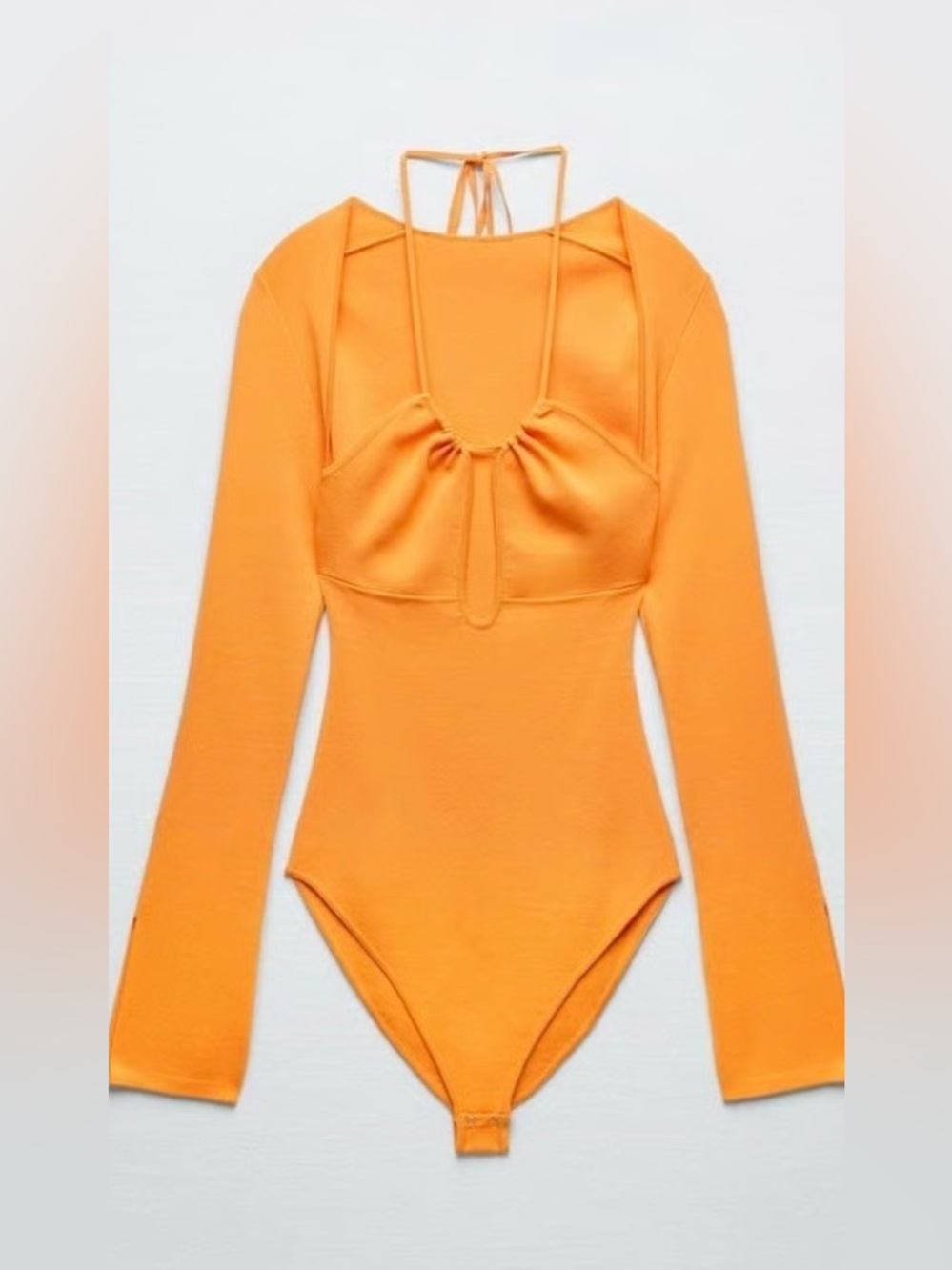 Zara Orange Long-Sleeve One-Piece Bodysuit with Tie Back